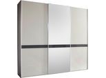 Schwebetürenschrank WIEMANN "Rialto", grau (kieselgrau, glas, graphit, glas, kristallspiegel), B:278,9cm H:236cm T:67cm, Schränke, Schwebetürenschrank, hochwertige Glas- und Spiegelfront mit Querriegel
