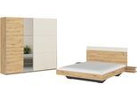 Schlafzimmer-Set RAUCH "Monza", braun (eiche artisan, champagner), Bett 160x200cm + ohne Matratze, B/H: 160cm x 200cm, Bett 160x200cm, Holzwerkstoff, Schlafzimmermöbel-Sets, mit Schwebetürenschrank Breite 218 cm, Bettanlage in 2 Breiten