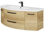 Waschtisch SAPHIR "Serie 4010 Keramik-Waschtisch mit Unterschrank, 144 cm breit", braun (halifax eiche quer nachbildung, halifax eiche quer nachbildung), B:144cm H:53,7cm T:49,5cm, Waschtische, Waschtisch, Waschplatz mit 2 Türen, 2 Schubladen, Badmöbel-Set mit Waschtisch