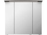 Badezimmerspiegelschrank SAPHIR "Serie 4010 Badezimmer-Spiegelschrank inkl. LED-Beleuchtung im Kranz", grau (graphit struktur quer nachbildung), B:82cm H:71,9cm T:26,5cm, Holzwerkstoff, Schränke, Badschrank 82 cm breit, 3 Türen, 6 Glas-Einlegeböden, inkl Türdämpfer