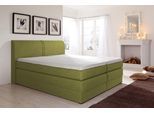 Boxspringbett HAPO, grün (grün, strukturstoff), Liegefläche B/L: 160cm x 200cm, kein Härtegrad, 7-Zonen-Tonnentaschen-Federkernmatratze, Kopfteil, seitliche Unterbox und Obermatratze sind mit pflegeleichtem Feinstrukturstoff in Leinenoptik (100% Polyester) oder Kunstleder bezogen;Die Oberseite der Unterfederung und die Ober- und Unterseite der Obermatratze sind jeweils mit einem rutschhemmenden St