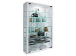 Wandvitrine Vitrosa Mini, ohne LED-Beleuchtung, 8 Einlegeböden, 2 Flügeltüren, B 590 x T 180 x H 910 mm, Glas & Holz, weiss