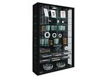 Wandvitrine Vitrosa Mini, ohne LED-Beleuchtung, 8 Einlegeböden, 2 Flügeltüren, B 590 x T 180 x H 910 mm, Glas & Holz, schwarz