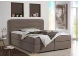 Boxspringbett HOME AFFAIRE "Manchester", beige (dunkelbeige), B:180cm L:208cm, Strukturstoff-Bezug (100% Polyester), Komplettbetten, Boxspringbett, 5 Breiten, 3 Ausführungen, 2 Härtegraden, Topper, Steppung