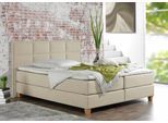 Boxspringbett HOME AFFAIRE "Casey", beige (creme, beige), B:191cm L:209cm, Struktur fein (100% Polyester), Komplettbetten, Boxspringbett, in 5 Breiten, 3 Ausführungen, 2 Härtegraden, Steppung, Topper