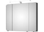 Spiegelschrank SAPHIR "Serie 4005 Badezimmer-Spiegelschrank inkl. LED-Aufsatzleuchte", grau (lack steingrau hochglanz), B:90cm H:70,3cm T:17cm, Holzwerkstoff, Schränke, Spiegelschrank, Badschrank 90 cm breit, 3 Türen, 6 Glas-Einlegeböden, inkl. Türdämpfer