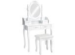 tectake® Schminktisch, im Antik-Look, mit gepolstertem Hocker, 4 Schubladen, 75 x 40 x 143 cm