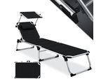 KESSER® Sonnenliege SUN mit Dach Gartenliege Liegestuhl klappbar Sonnendach Verstellbarer Rückenlehne , ergonomisch, gepolsterter Liegefläche, Aluminium Liege Gartenstuhl tragbar Strandliege