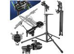 tectake® Fahrradmontageständer, Belastbarkeit 50 kg, klappbar mit Schnellverschlüssen, lackschonend, inklusive Vorderrad-Stabilisator und magnetischer Werkzeugablage