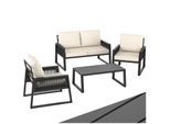 tectake® Aluminium Garten-Lounge Set, im Rope-Design, wetterfest, höhenverstellbare Füße