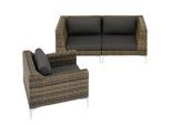 tectake® Modulares Rattanset, Eckelemente und Sessel mit Aluminiumgestell, hochwertiges Geflecht, kein Aufbau