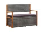 vidaXL Bank mit Stauraum 115 cm Poly Rattan Massivholz Akazie Grau