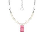 Kette mit Anhänger THOMAS SABO "THOMAS SABO x HARIBO Schmuck: Gliedercollier mit Goldbär" Gr. 45, weiß (silberfarben, pink, weiß), Halsketten, Damen, 45, Perlen Silber 925 (recycelt), Perlen, Silber 925 (recycelt), mit Kristallglas - mit Süßwasserzuchtperle