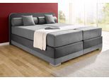 Boxspringbett MAINTAL "Lago", grau (steinfarben, dunkelgrau), B:167cm L:210cm, Bezug Kopteil und seitliche Unterbox wahlweise Microvelours aus 100% Polyester oder Kunstleder;DIe Obermatratze ist bei beiden Bezugsqualitäten mit Microfaser (100% Polyester) bezogen, Unterseite 100% Baumwolle;Das Kopfteil ist bei Microvelours an den Ecken abgerundet, bei Kunstleder gerade;Bezug der Oberseite aus strap