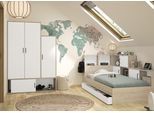 Schlafzimmer-Set GAMI, weiß (kastanie natur nachbildung, weiß), B:120cm H:104cm T:221cm, Holzwerkstoff, Schlafzimmermöbel-Sets, Ideal für Kinder und Jugendzimmer