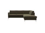 Ecksofa FLEXLUX "Fiore, L-Form", grün (moss grün), B:234cm H:85cm T:225cm, 100% Polyester, Sofas, Ecksofa, schmale Armlehnen, Füße alufarben, B/T 234/225 cm, Kaltschaum im Sitz