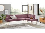 Eckbank EXXPO - SOFA FASHION "Lungo, moderne Kedernaht, bequem und elegant, hoher Holzfuß", lila, B:158cm H:84cm T:239cm, 100% Polyester, Sitzbänke, Eckbank, hochwertige Detailverarbeitung, frei im Raum stellbar