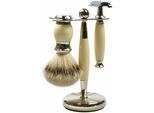 Rasierset GOLDDACHS, beige (elfenbeinfarben, chromfarben), Rasiersets, klassischem Rasierhobel und Pinsel (Silberzupf)