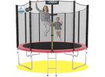 KINETIC SPORTS Trampolin Outdoor SALTO Ø 183/244/305/366/400/430/490 cm - Kindertrampolin Set mit Leiter, Netz, Randpolster, USA Sprungtuch - Gartentrampolin, bis zu 160kg Pink Ø 250 cm Ø 250 cm, Pink
