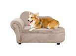 Hundesofa, Haustiersofa mit Stauraum, Hundebett in Samtoptik, Beige