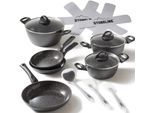 STONELINE Topf-Set, Aluminium, (Set, 14 tlg., Bratentopf 22 cm, je 1 Kochtopf 18/20 cm, je 1 Bratpfanne 16/20/24 cm), Keramik-Antihaftbeschichtung, Induktion