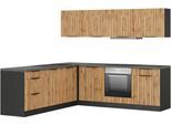 Winkelküche KOCHSTATION "KS-Lagos, Stellbreite 240/240 cm", beige (front: listrado eiche, korpus: grafitgrau, arbeitsplatte: betongrau), B:240cm H:200cm T:60cm, Komplettküchen-Sets, Küchenzeile, wahlweise mit E-Geräten und Spüle edelstahl oder schwarz