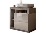 Waschtisch WELLTIME "Hamburg", weiß (weiß, beton, optik, weiß), B:79cm H:93cm T:49cm, Waschtische, Waschtisch, 2 Schubkästen, Breite 79 cm, Soft-Close, inkl. Keramik-Aufsatzbecken