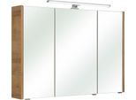 Spiegelschrank SAPHIR "Quickset 362 Badschrank, 3 Spiegeltüren, 6 Einlegeböden, 100 cm breit", braun (riviera eiche nachbildung), B:100cm H:70cm T:18cm, Holzwerkstoff, Schränke, Spiegelschrank Spiegelschrank mit Beleuchtung, inkl. LED-Beleuchtung, Türdämpfer, Schalter-/Steckdosenkombination