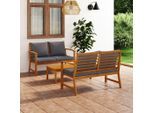 vidaXL 3-tlg. Garten-Lounge-Set mit Auflagen Massivholz Akazie