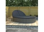 vidaXL Doppel-Sonnenliege mit Kissen Poly Rattan Grau