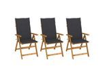 vidaXL Klappbare Gartenstühle 3 Stk. mit Auflagen Massivholz Akazie