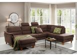 Wohnlandschaft HOME AFFAIRE "Palmera U-Form", braun (nuss), B:308cm H:89cm T:212cm, 100% Polyester, Struktur (100% Polyester), Luxus-Microfaser in Lederoptik (100% Polyester), Sofas, Federkern, wahlweise mit Bettfunktion und mit/ohne Stauraum, Topseller