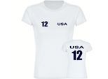 multifanshop Damen T-Shirt - USA - Trikot Nummer 12 - Druck navi - Frauen