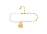 Armband CAÏ "925 Silber Perlen Münze vergoldet Sonne Mond", gelb, Armbänder, Damen, 19cm, Silber 925 (Sterlingsilber), glänzend, matt, Armband