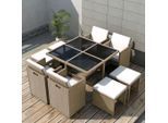 vidaXL 9-tlg. Garten-Essgruppe mit Auflagen Poly Rattan Beige