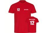 multifanshop Herren T-Shirt - Bayern - Trikot Nummer 12 - Druck weiß - Männer