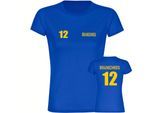 multifanshop Damen T-Shirt - Braunschweig - Trikot Nummer 12 - Druck gelb - Frauen