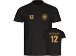 multifanshop Herren T-Shirt - Deutschland - Adler Retro Trikot 12 Gold - Druck gold metallic - Männer