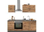 Küchenzeile KOCHSTATION "KS-Samos", braun (küche: natur, front: wotaneiche, korpus: grafitgrau, arbeitsplatte: anthrazit), B:210cm H:200cm T:60cm, Komplettküchen-Sets, Küchenzeile, Breite 210 cm, wahlweise mit E-Geräten, mit Arbeitsplatte