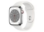 Apple Watch Series 8 (2022) GPS + Cellular 45 mm - Rostfreier Stahl Silber - Sportarmband Weiß