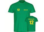 multifanshop Herren T-Shirt - Brasilien - Trikot Nummer 12 - Druck gelb - Männer