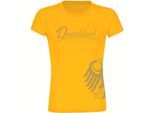 multifanshop Damen T-Shirt - Deutschland - Adler seitlich Gold - Druck gold metallic - Frauen