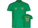 multifanshop Herren T-Shirt - Deutschland - Adler Retro Trikot 12 Gold - Druck gold metallic - Männer
