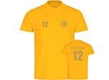 multifanshop Herren T-Shirt - Deutschland - Adler Retro Trikot 12 Gold - Druck gold metallic - Männer