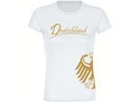 multifanshop Damen T-Shirt - Deutschland - Adler seitlich Gold - Druck gold metallic - Frauen
