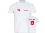 multifanshop Kinder T-Shirt - England - Trikot Nummer 12 - Druck rot - Kind