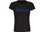multifanshop Damen T-Shirt - Hamburg - Schriftzug - Druck blau - Frauen