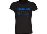 multifanshop Damen T-Shirt - Hamburg - Herzschlag - Druck blau - Frauen