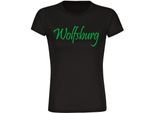 multifanshop Damen T-Shirt - Wolfsburg - Schriftzug - Druck grün - Frauen
