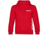 multifanshop Kapuzen Sweatshirt - München rot - Brust & Seite - Druck weiß - Hoodie